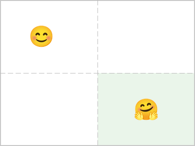 The grid after: the hugging face emoji centered in the bottom-right quadrant